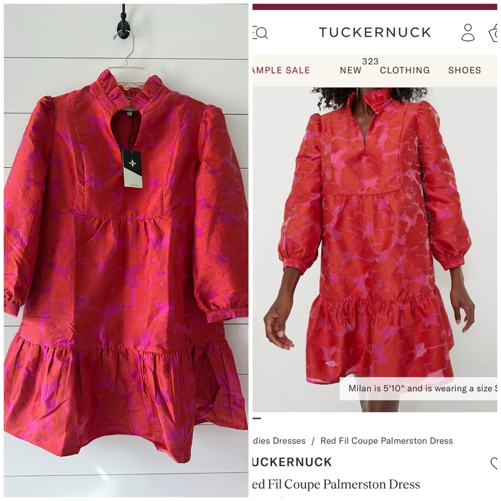 Tuckernuck Red Long Sleeve Puff Sleeve A-line Cocktail Dress